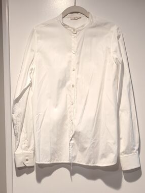 White Button-Front Mandarin Collar Shirt